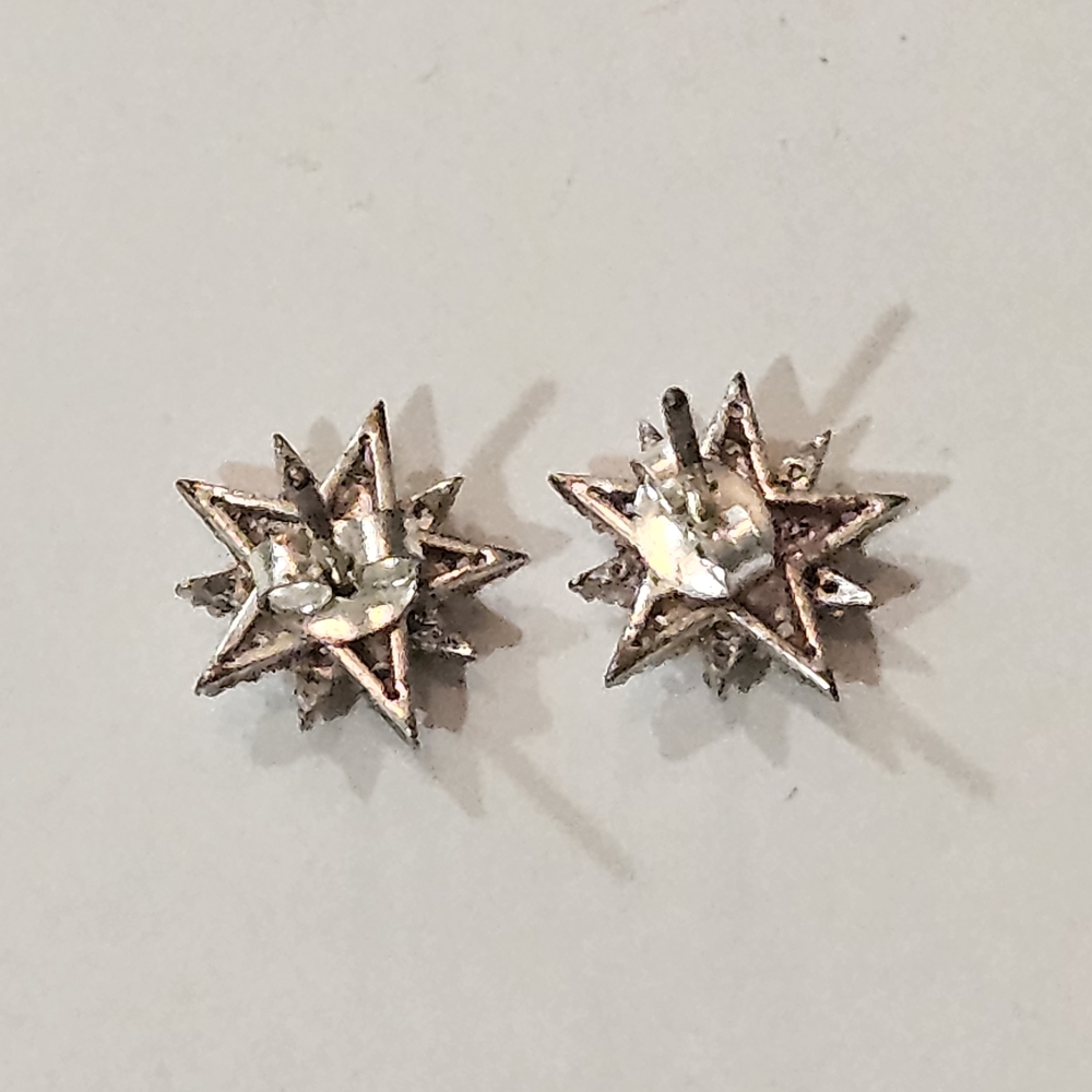 Vintage Sterling Silver Starbust Stud Earrings Crystals Preppy Feminine Retro - Picture 2 of 4